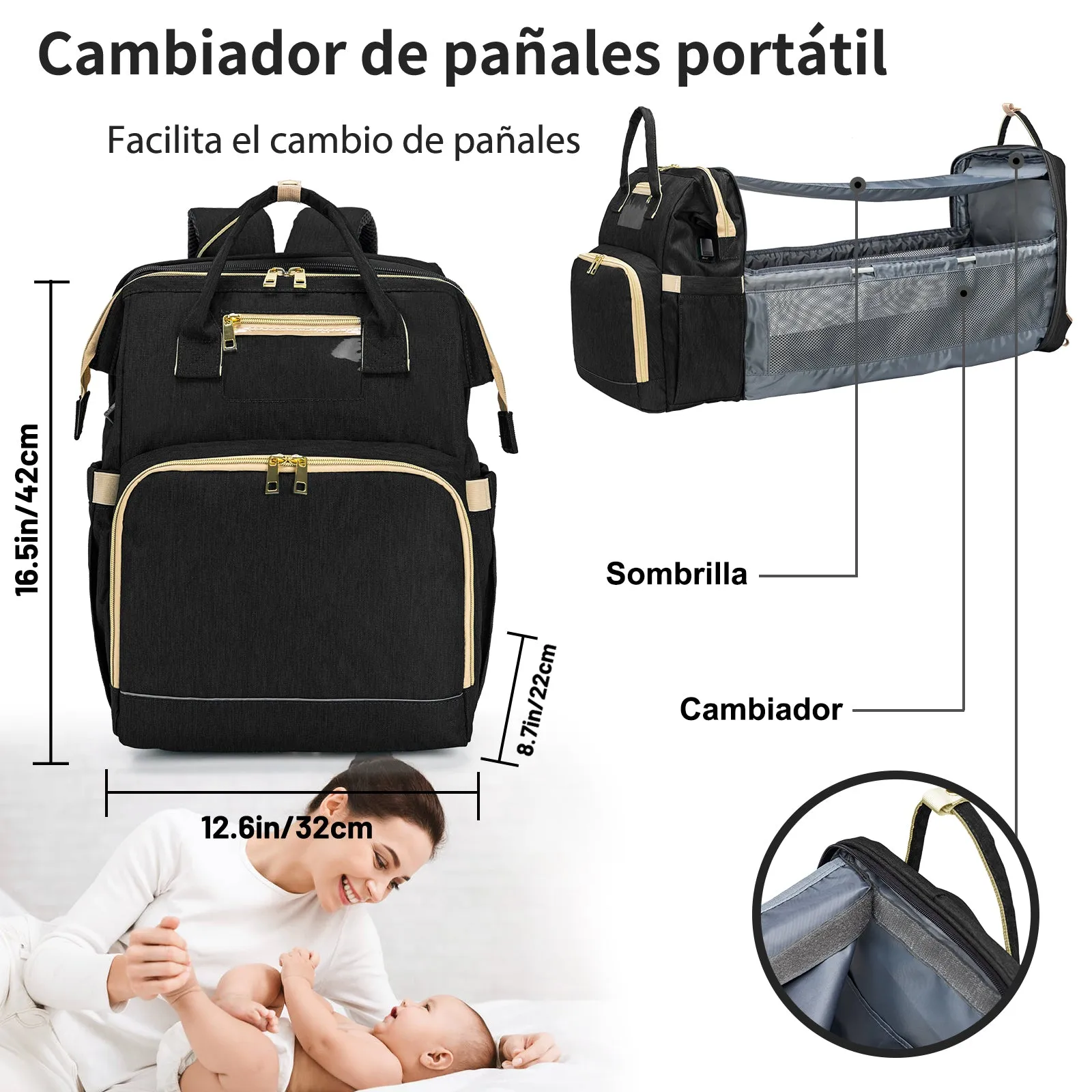 Diaper Backpack & Changing Bed Large Mommy Bag MMB-1