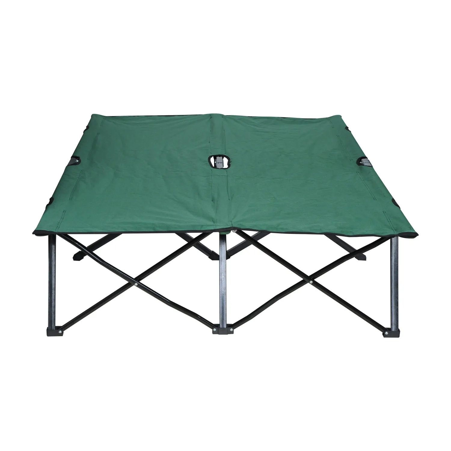 Double Camping Cot Foldable Sunbed Outdoor Patio Sleeping Bed Super w/ Carr Bag (Green)