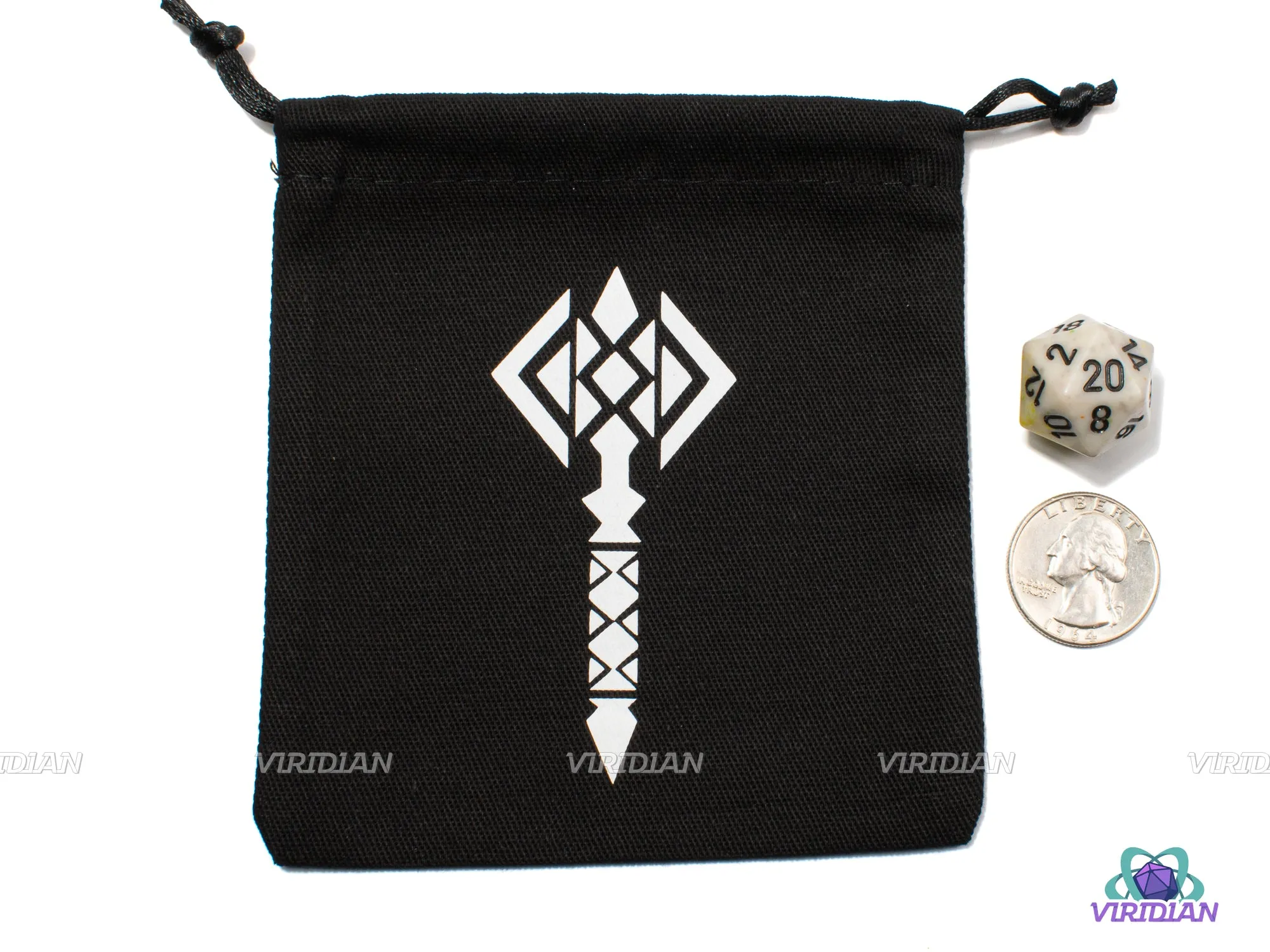 Dwarven Hammer | Black & Glow In The Dark Cotton Dice Bag | Q Workshop