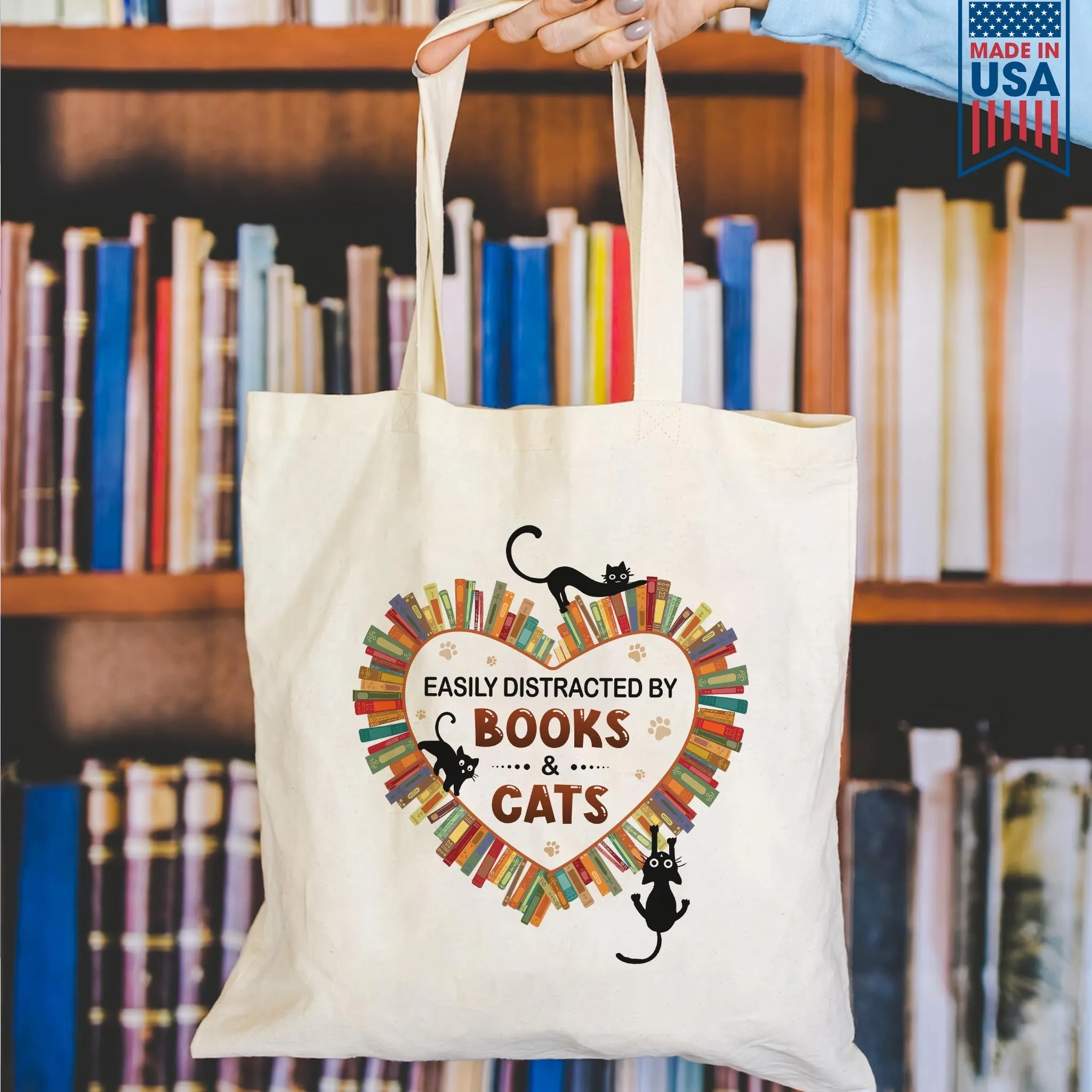 Easily Distracted By Books And Cats Book Lover Gift TBW213