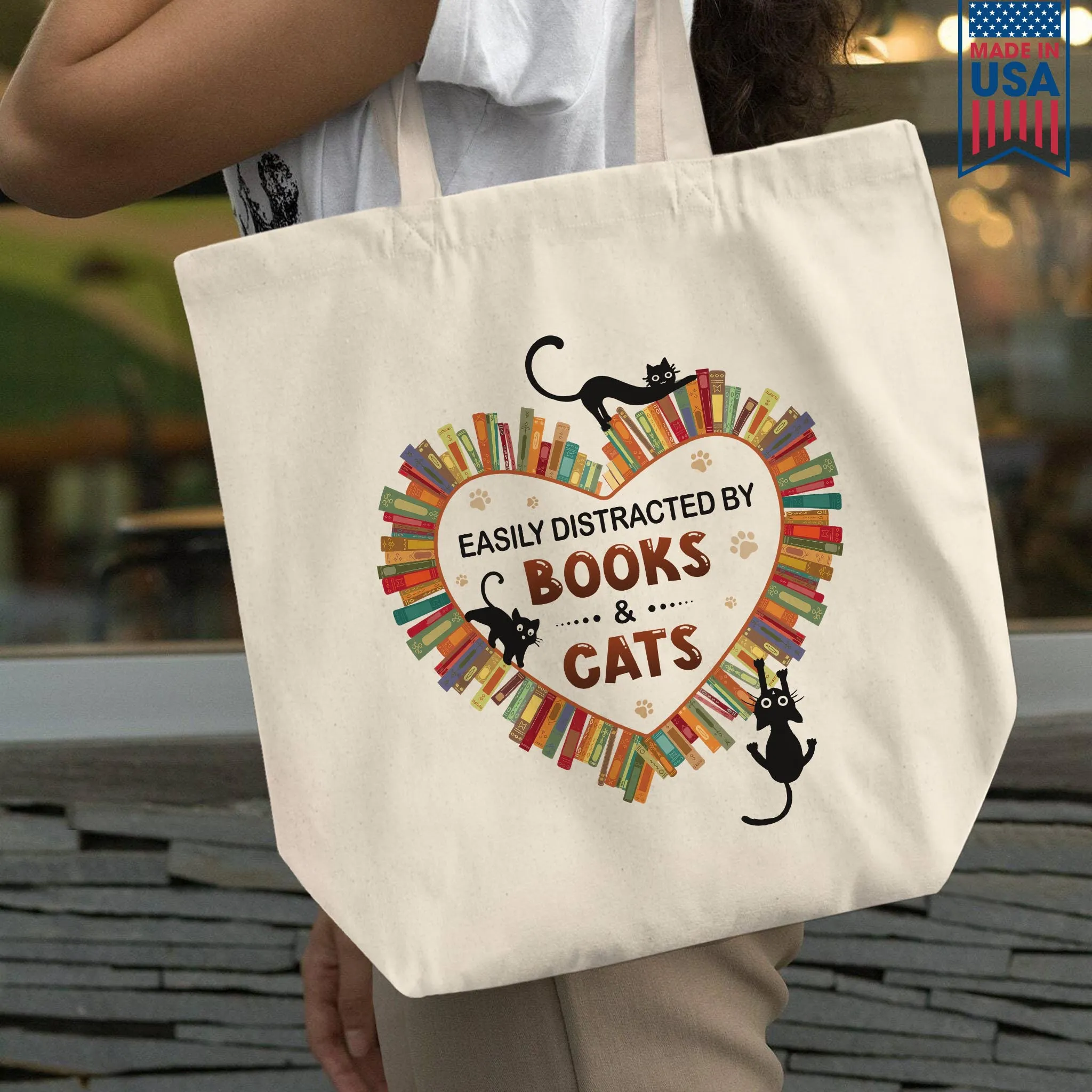 Easily Distracted By Books And Cats Book Lover Gift TBW213