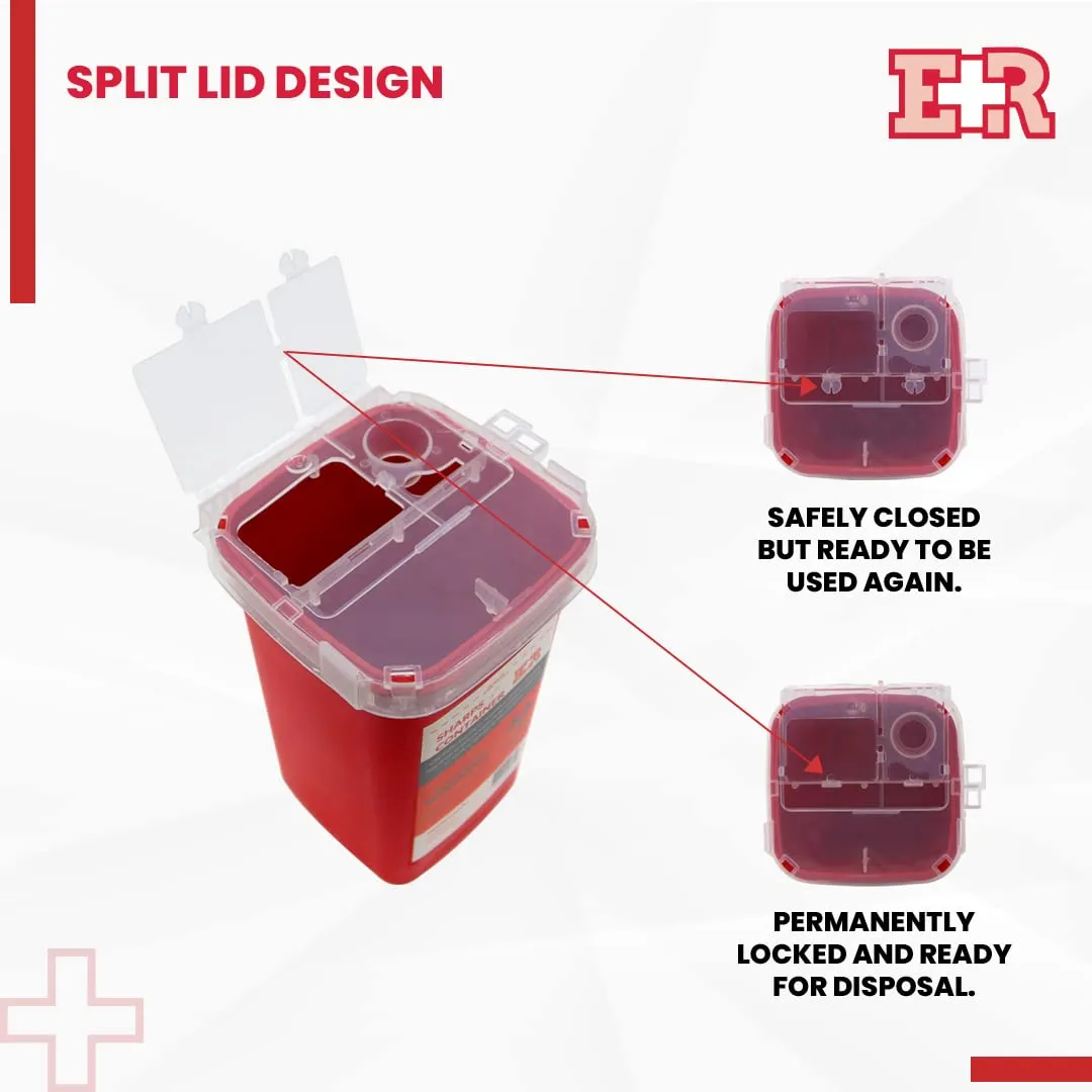 Ever Ready First Aid Sharps Container with Split Lid Design and Locking Mechanism for Sharp Waste Disposal