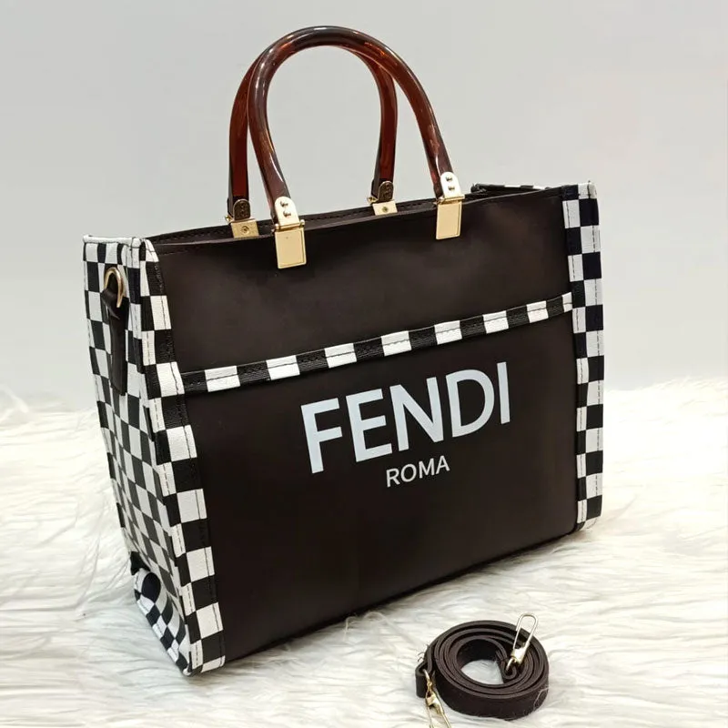 FE Black and White Check Medium Tote Bag