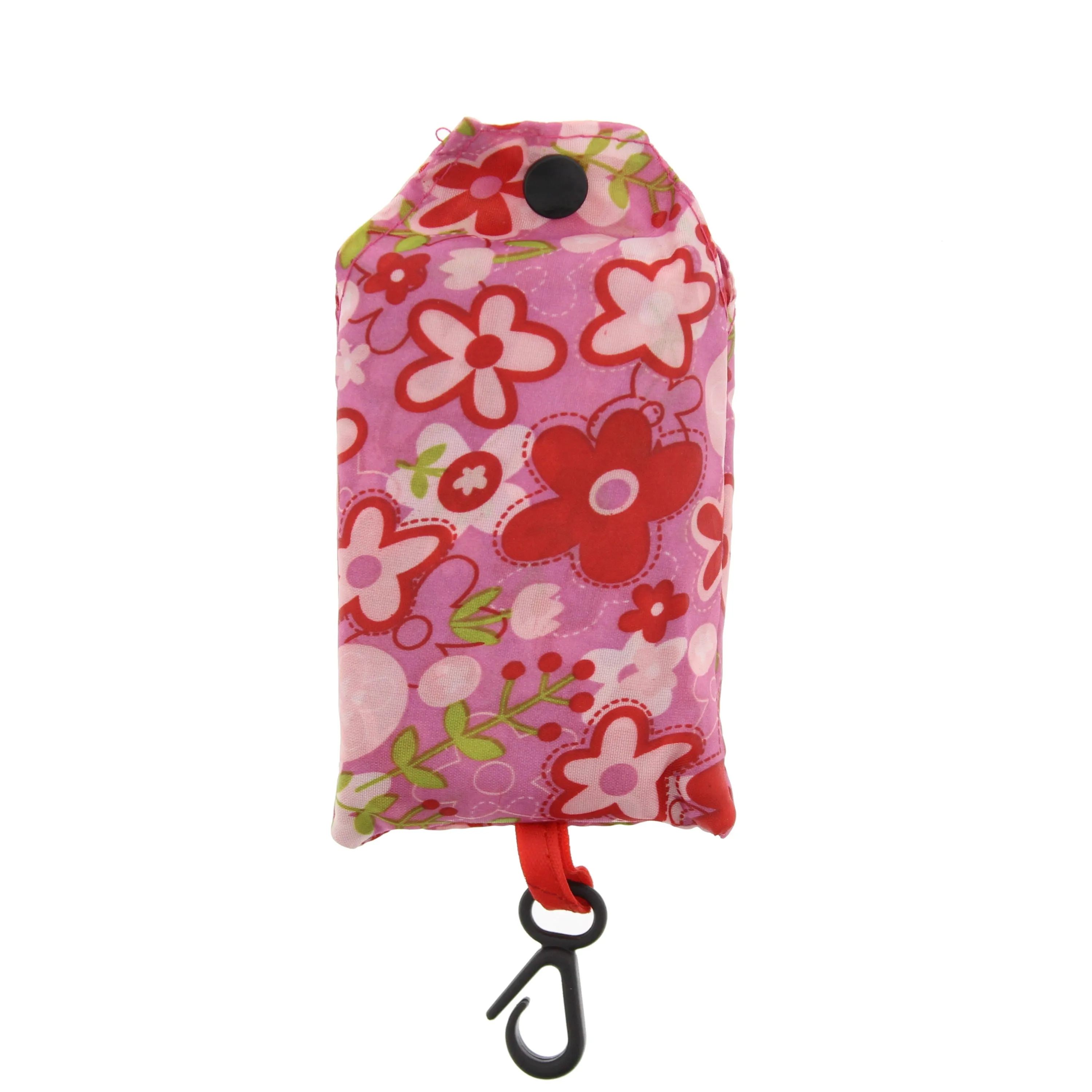 Floral Print Baby Pink Shopping Bag in Pocket Pouch