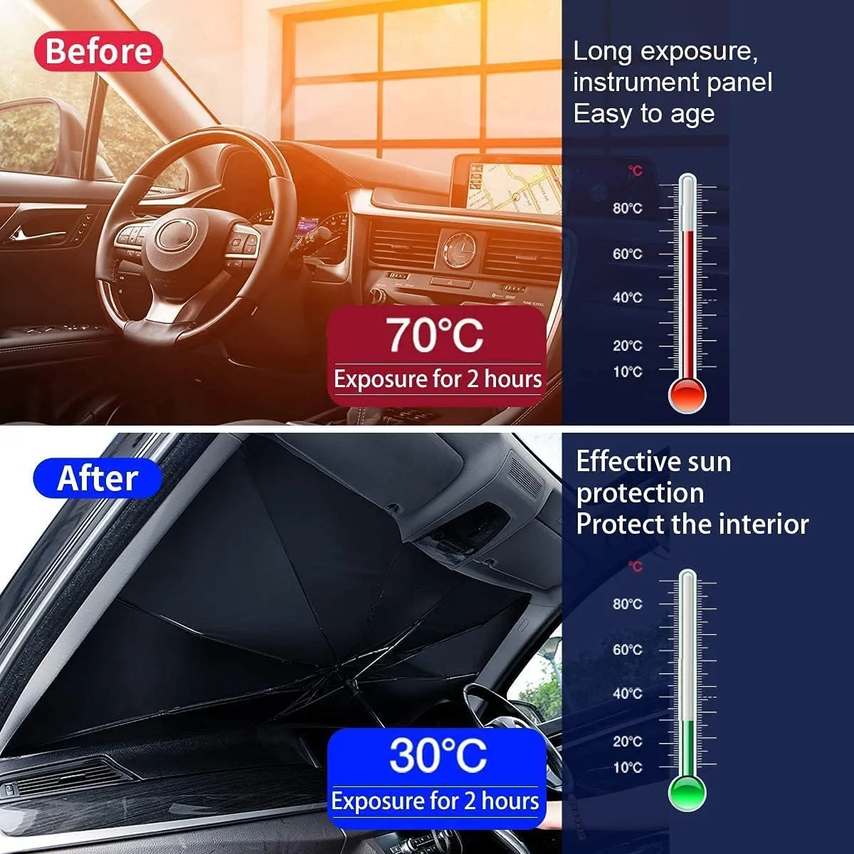 Foldable Car Windshield Sun Shade Umbrella 140x78cm