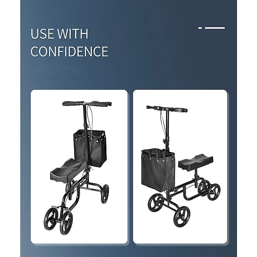 Foldable Knee Walker Scooter with Storage Bag, Black Alloy