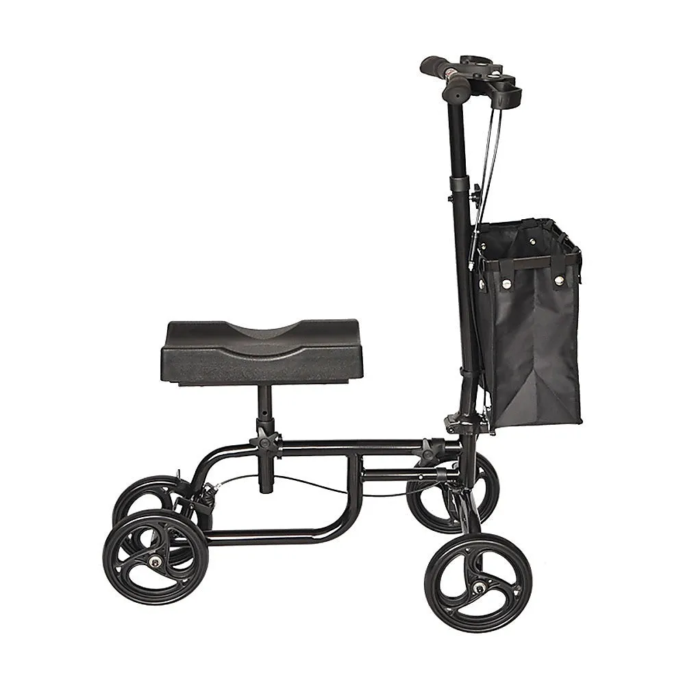 Foldable Knee Walker Scooter with Storage Bag, Black Alloy