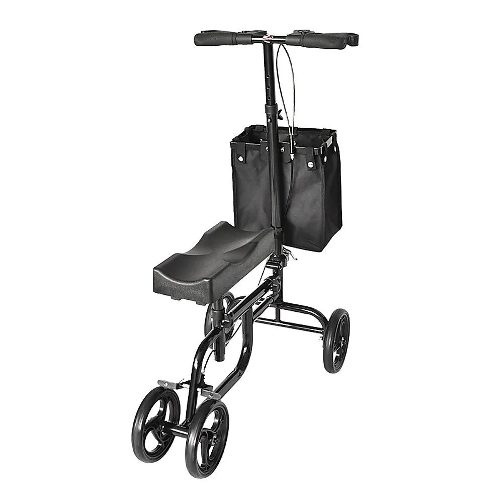 Foldable Knee Walker Scooter with Storage Bag, Black Alloy