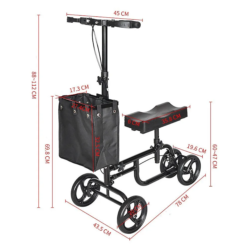 Foldable Knee Walker Scooter with Storage Bag, Black Alloy