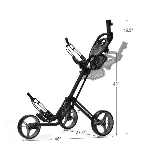 Folding 3 Wheels Golf Push Cart with Brake Scoreboard Adjustable Handle-Gray