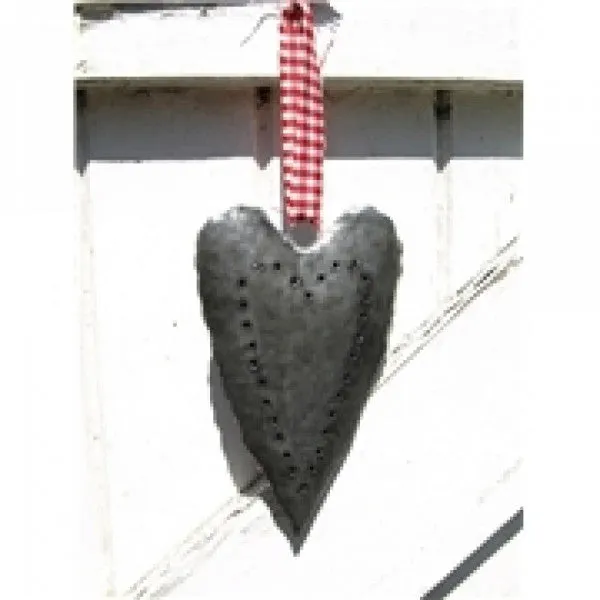 Galvanized heart on red ribbon small