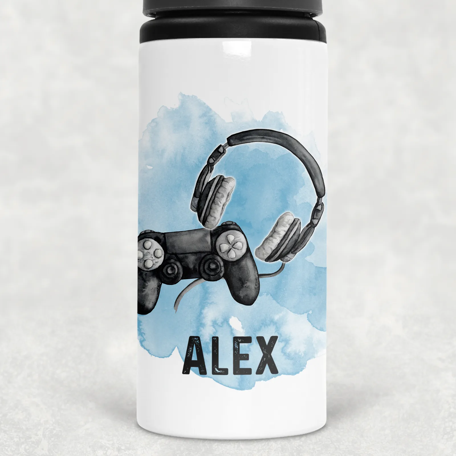 Gamer Headset Personalised Aluminium Straw Water Bottle 650ml