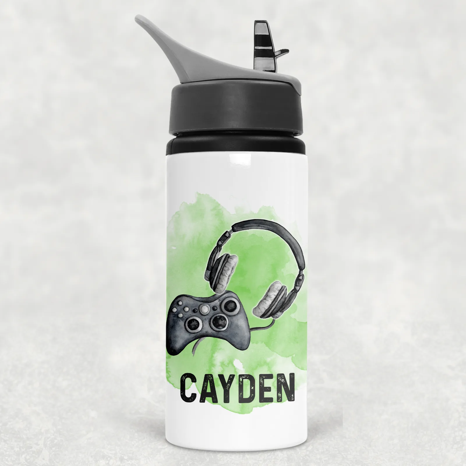 Gamer Headset Personalised Aluminium Straw Water Bottle 650ml