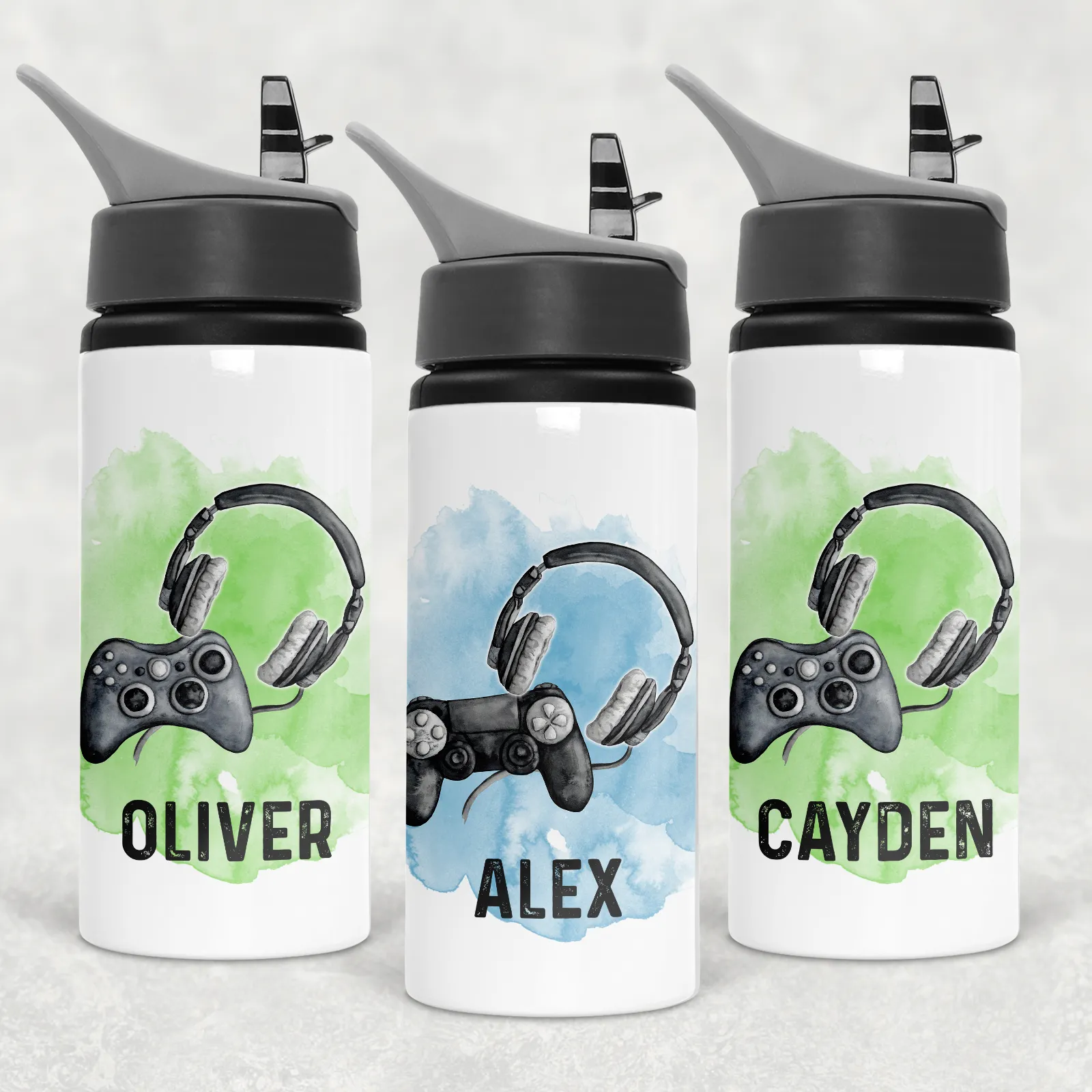 Gamer Headset Personalised Aluminium Straw Water Bottle 650ml