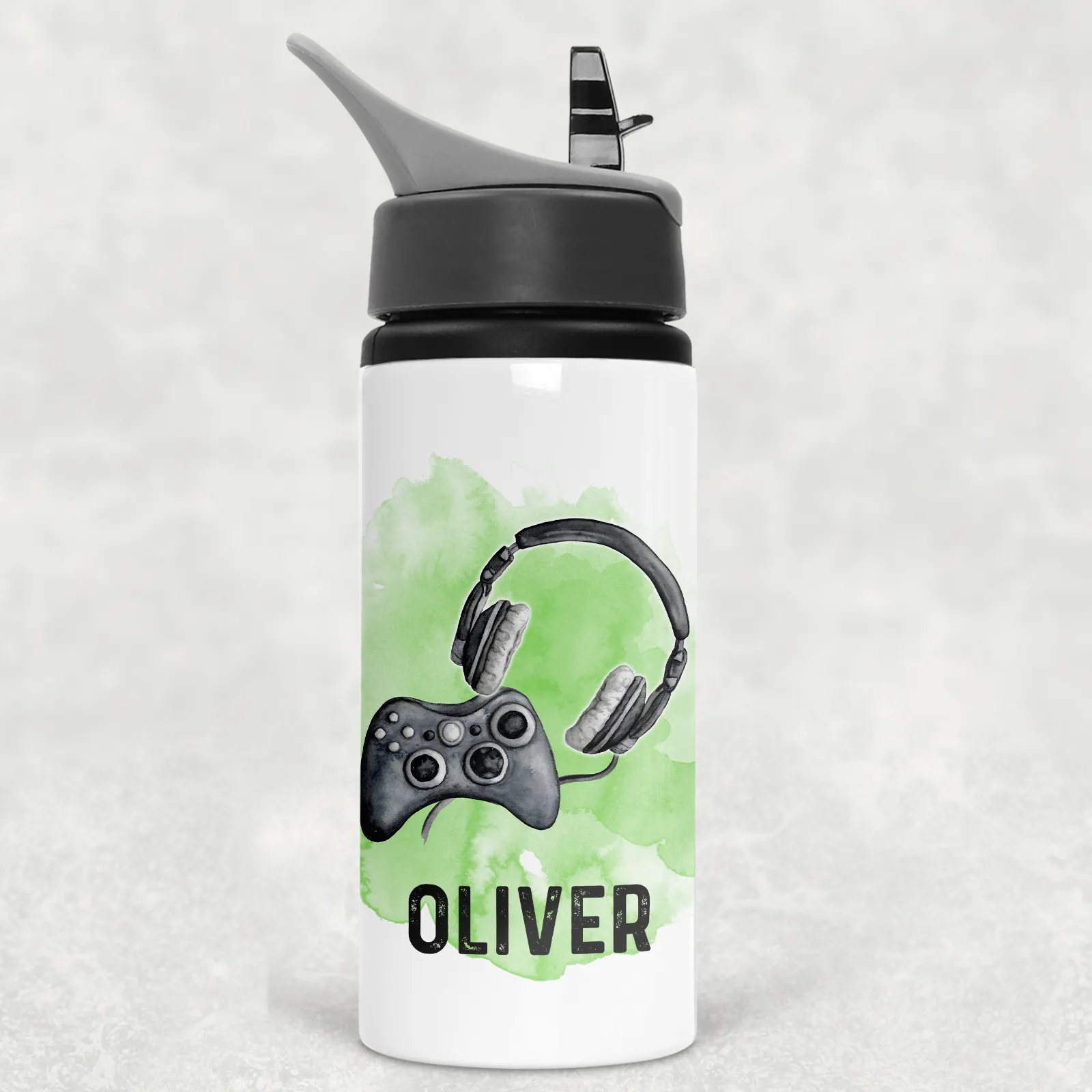 Gamer Headset Personalised Aluminium Straw Water Bottle 650ml