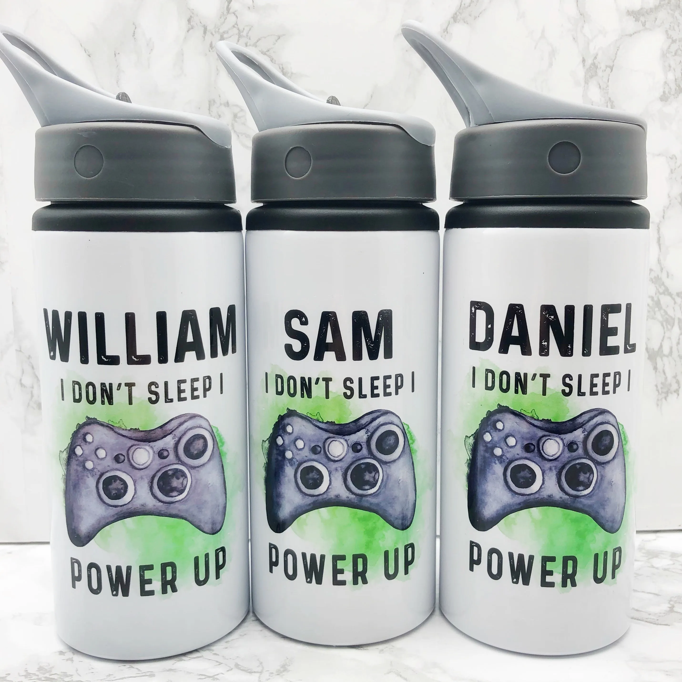 Gamer Personalised Aluminium Straw Water Bottle I Don't Sleep I Power Up 650ml