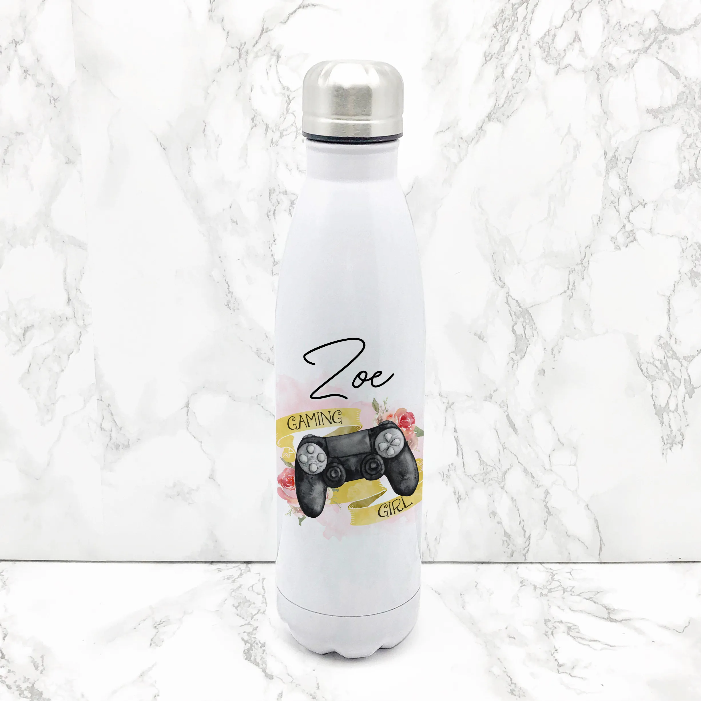 Gaming Girl Personalised Travel Flask Water Bottle 500ml