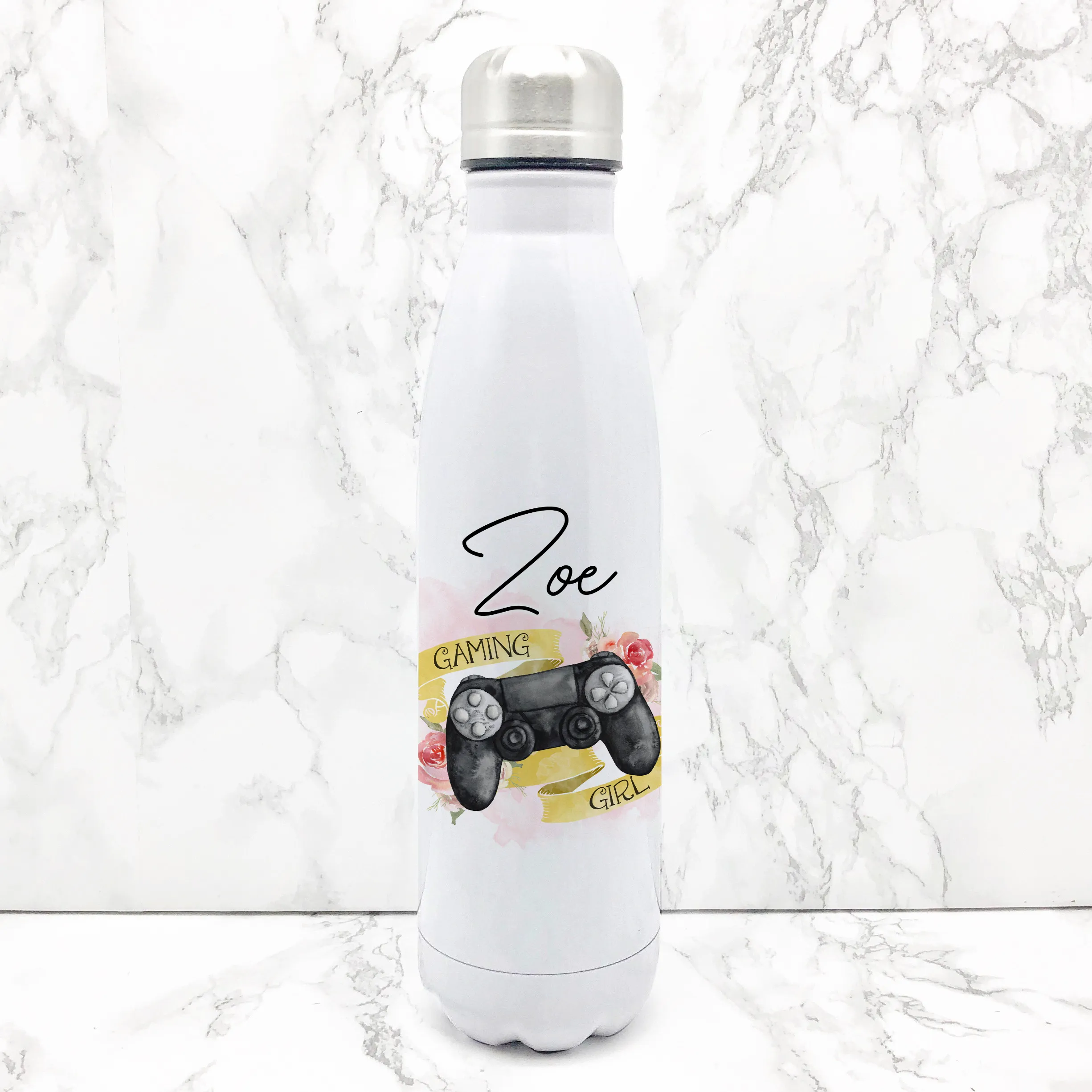 Gaming Girl Personalised Travel Flask Water Bottle 500ml