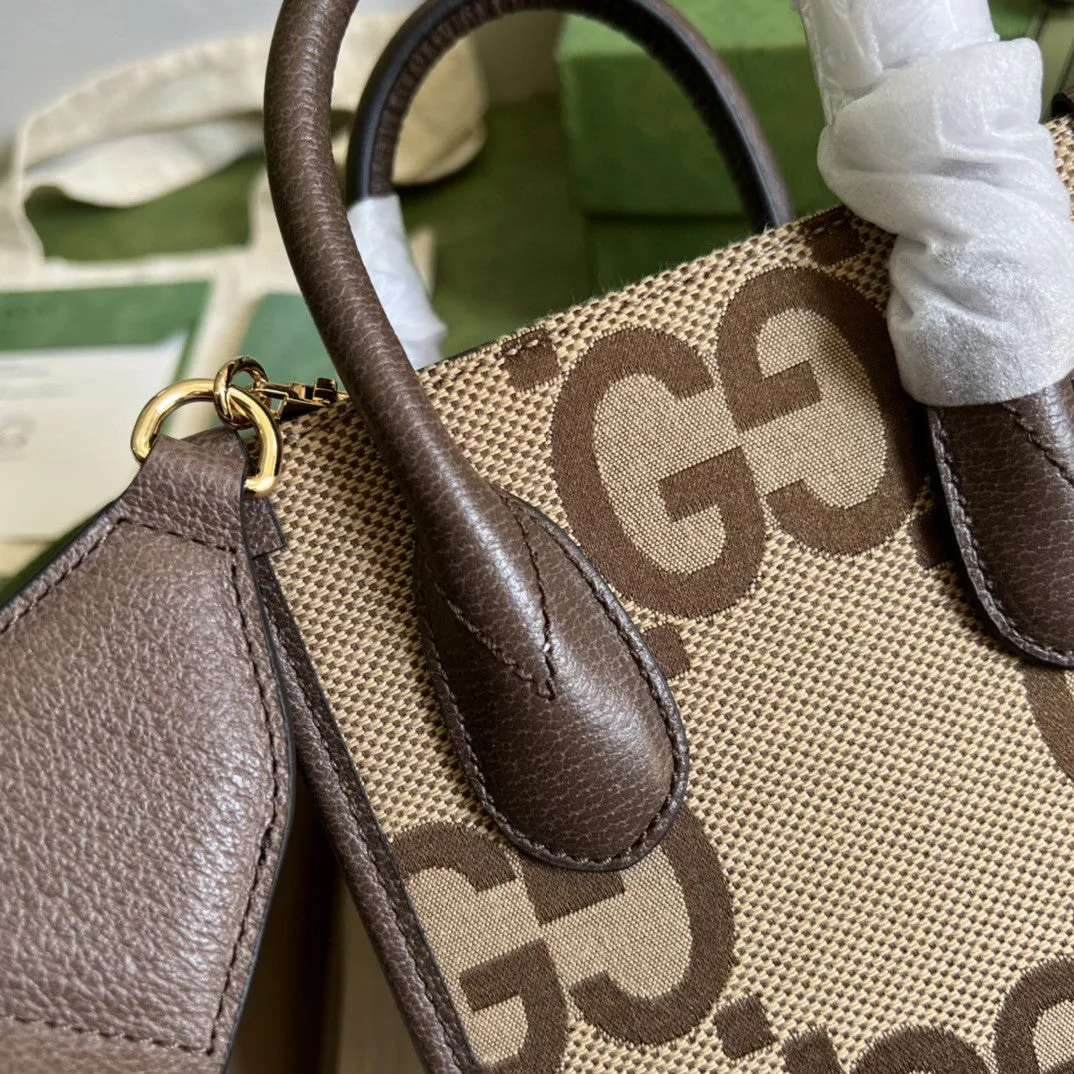 gg Jumbo gg Mini Tote Bag Camel And Ebony Jumbo Canvas For Women  8in/20cm 699406 UKMDG 2570