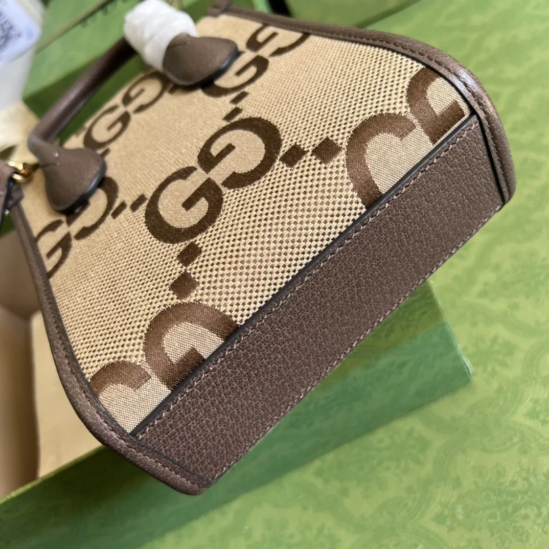 gg Jumbo gg Mini Tote Bag Camel And Ebony Jumbo Canvas For Women  8in/20cm 699406 UKMDG 2570