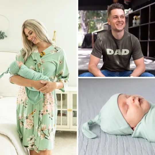 Gia Robe & Sage Green Swaddle & Dad T-Shirt