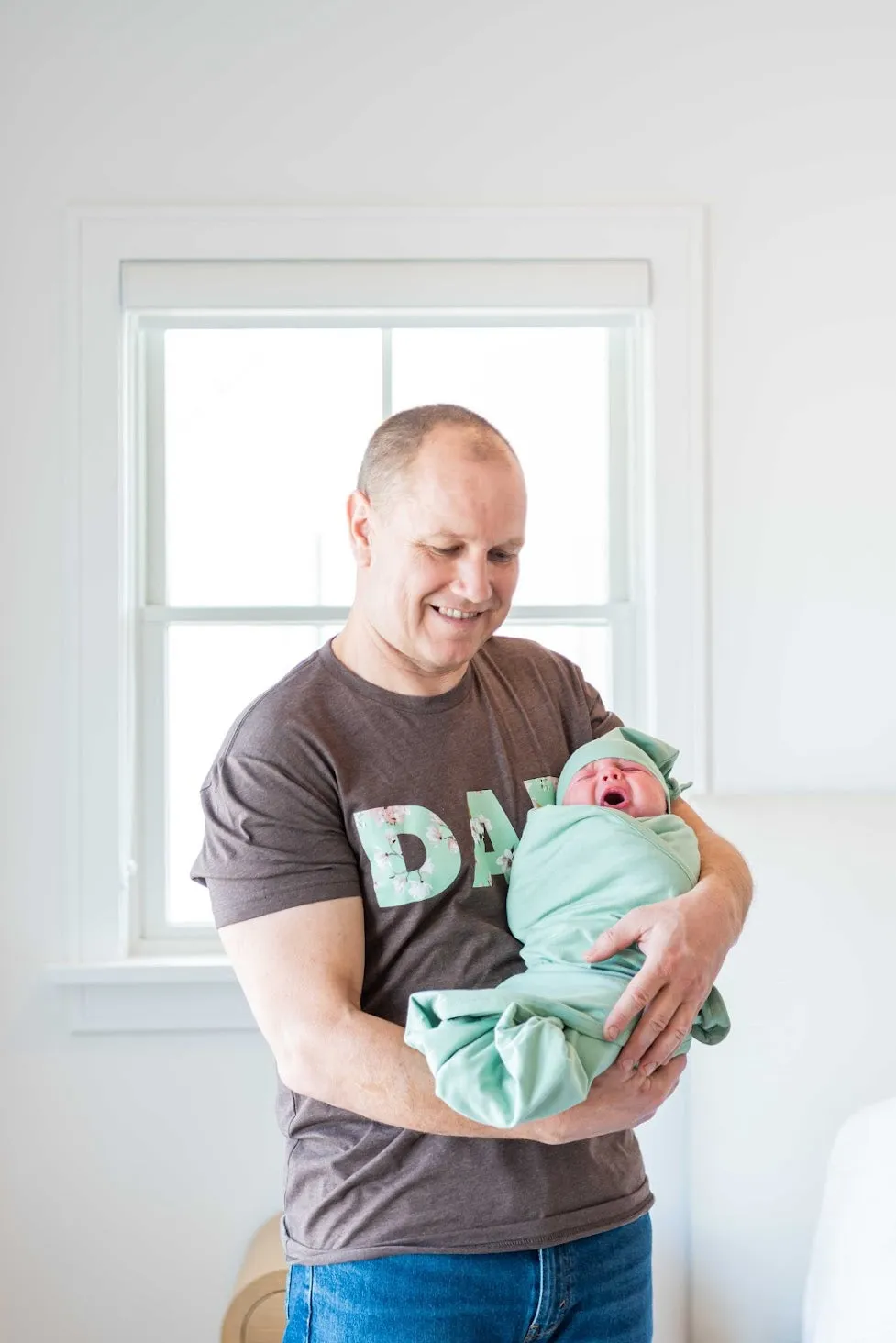 Gia Robe & Sage Green Swaddle & Dad T-Shirt