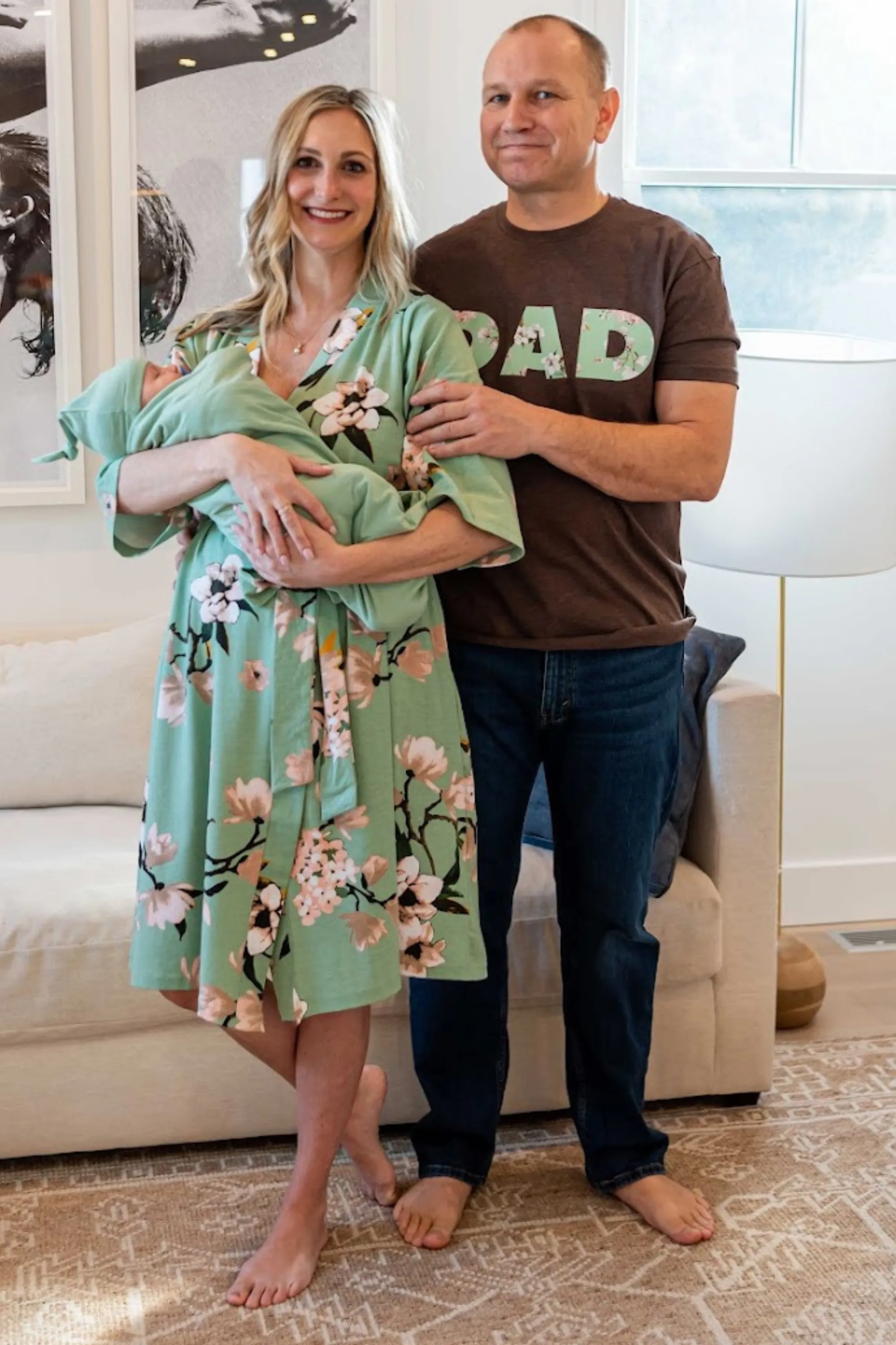 Gia Robe & Sage Green Swaddle & Dad T-Shirt