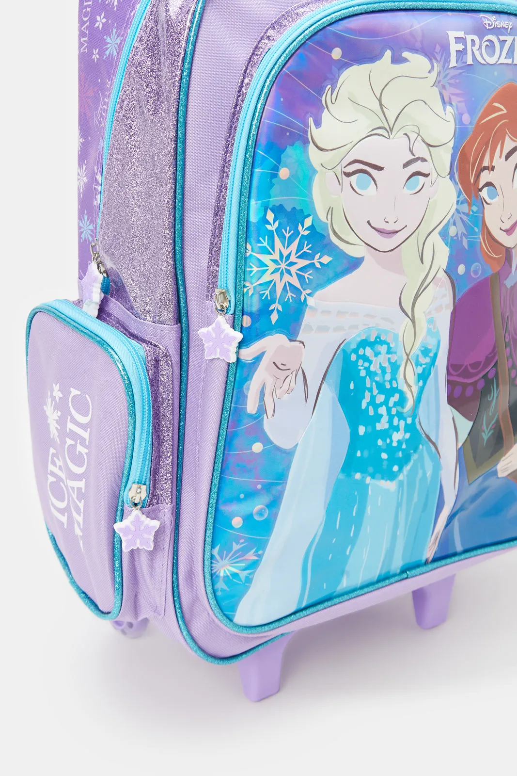 Girls Blue And Purple Frozen Trolley Bag (18 Inch)