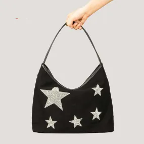 Glow Chic's Retro Five-Pointed Star Rhinestone Tote Bag