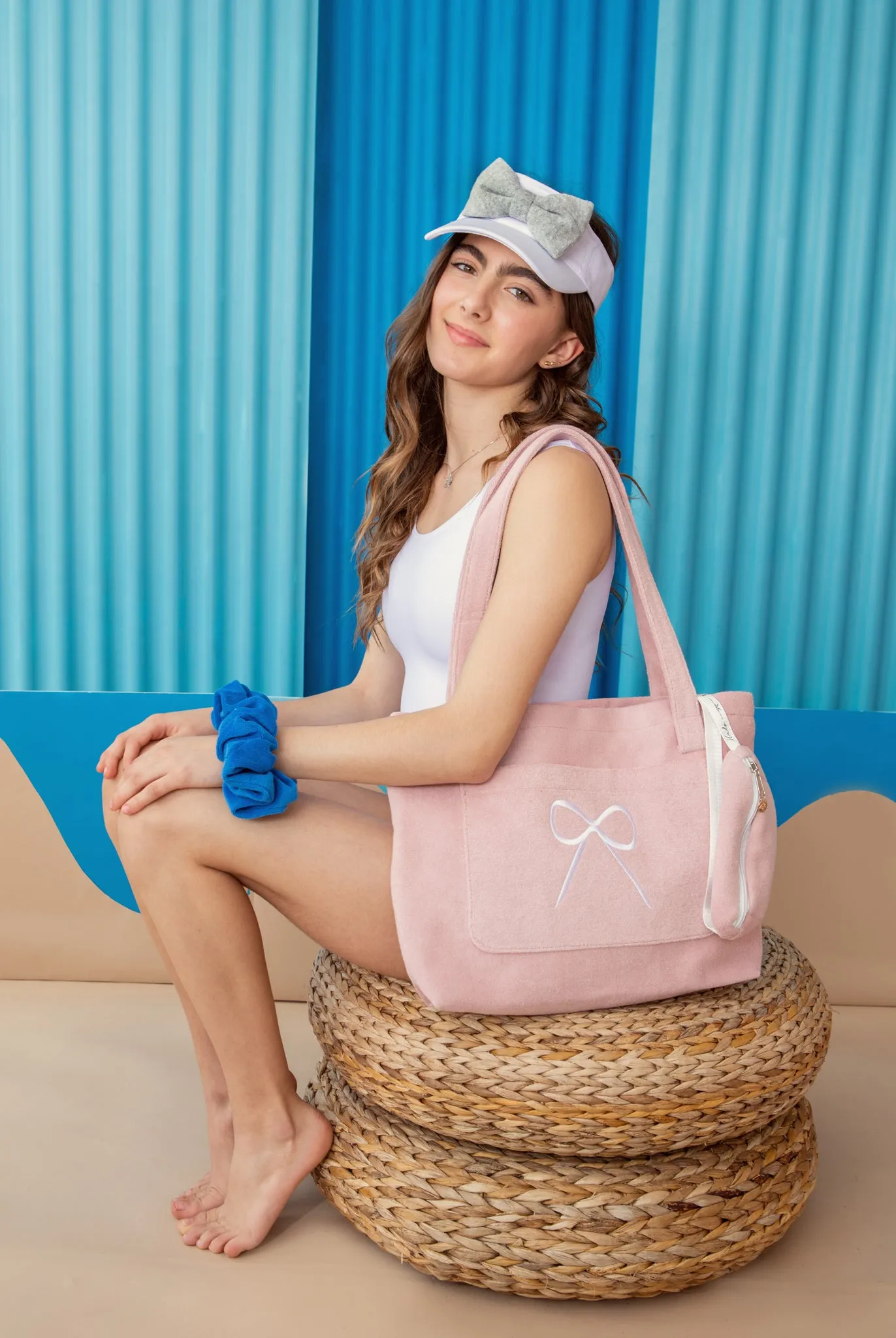 Halo Luxe Bow Logo Terry Resort Tote Bag - Rose