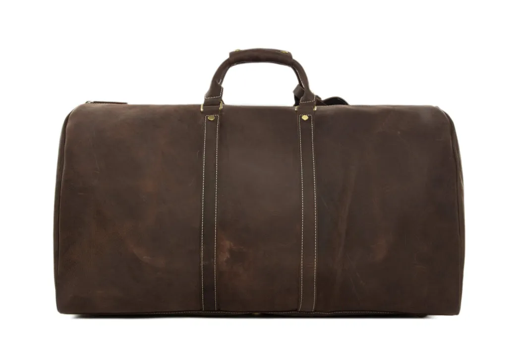 Handmade Large Vintage Ffll Grain Leather Travel Bag, Duffle Bag, Holdall Luggage Bag