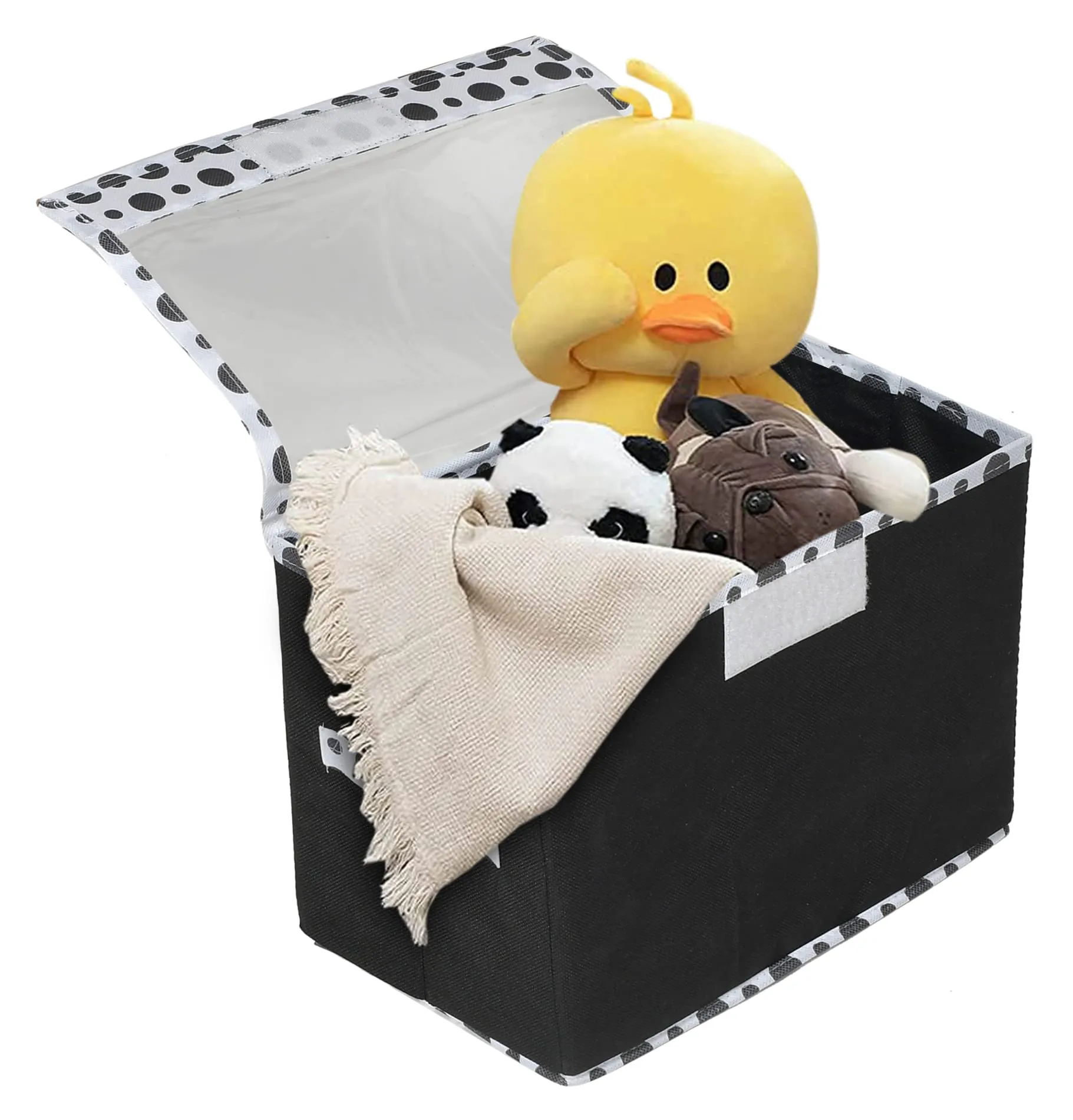 Heart Home Dot Printed Multiuses Medium Non-Woven Storage Box/Organizer With Tranasparent Lid (Black) -44HH0415