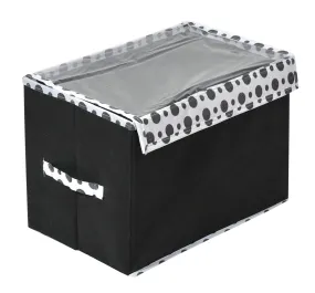 Heart Home Dot Printed Multiuses Medium Non-Woven Storage Box/Organizer With Tranasparent Lid (Black) -44HH0415