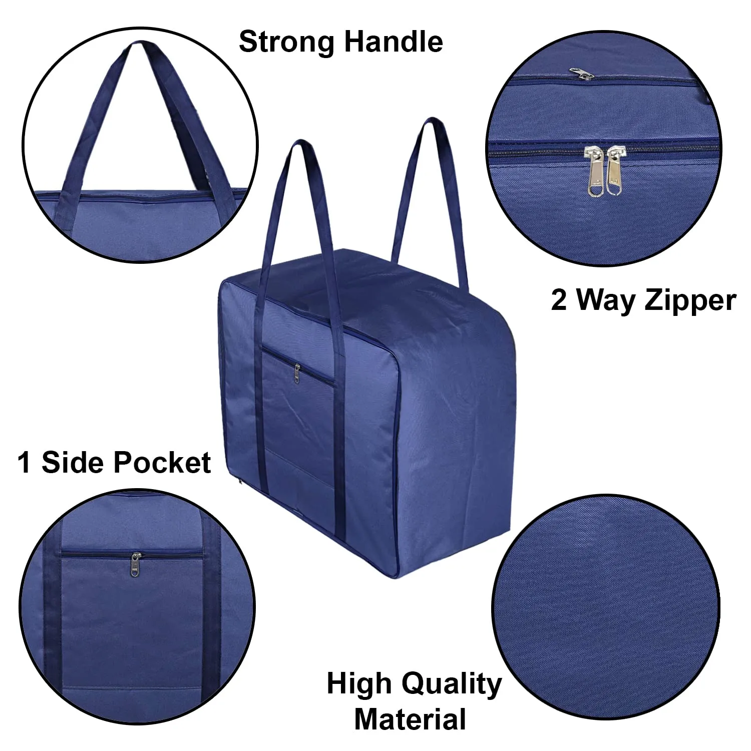 Heart Home Lightweight Foldable Multipurpose Storage bag, Cloth Organiser, Travel Bag With Zippered Closure And Handle- Pack of 2 (Royal Blue)-HS43HEARTH26650