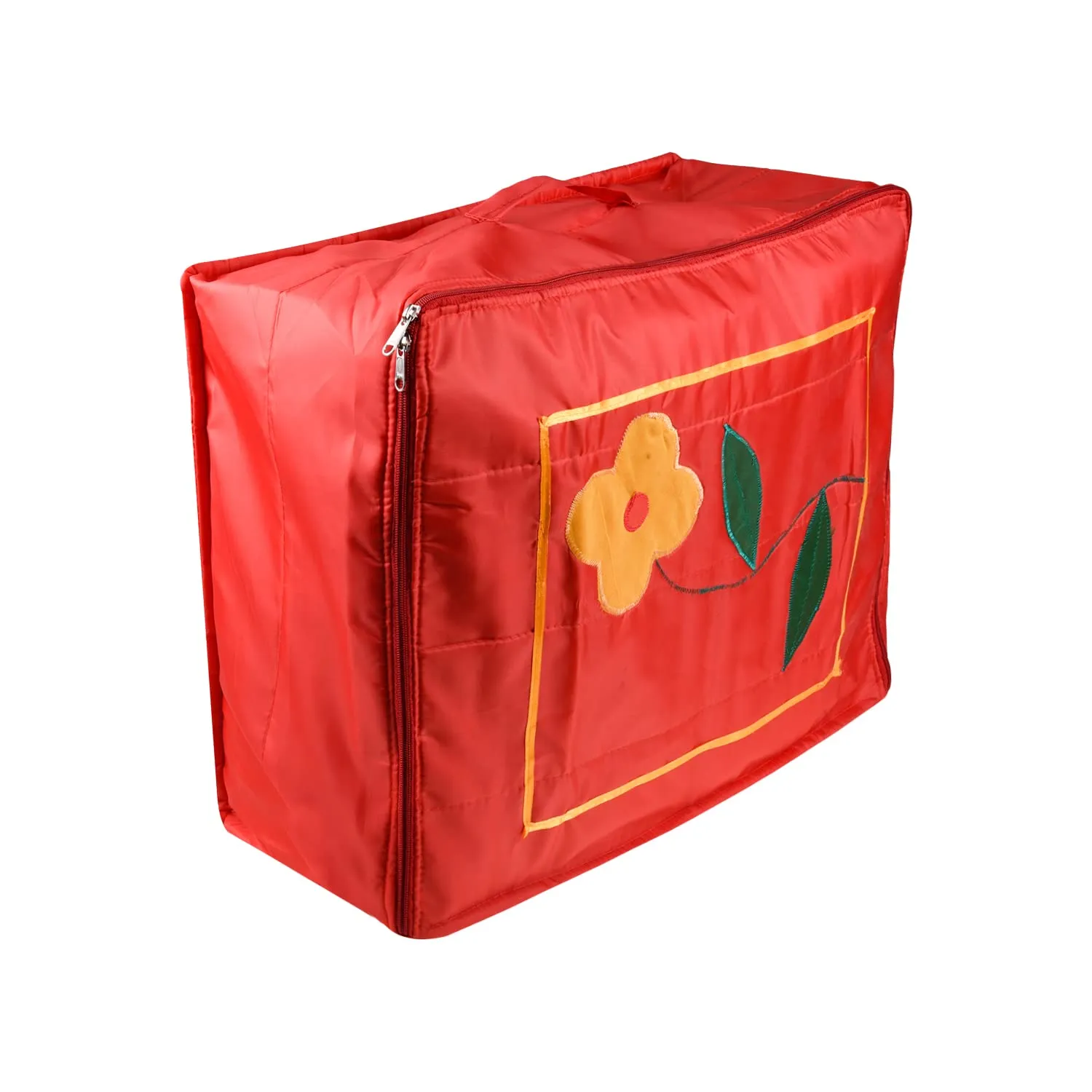 Heart Home Saree Cover | Parachute Wardrobe Organizer for Travel | Foldable Flower Applique Print Clothes Storage Bag with Zipper | Extra Large | Red