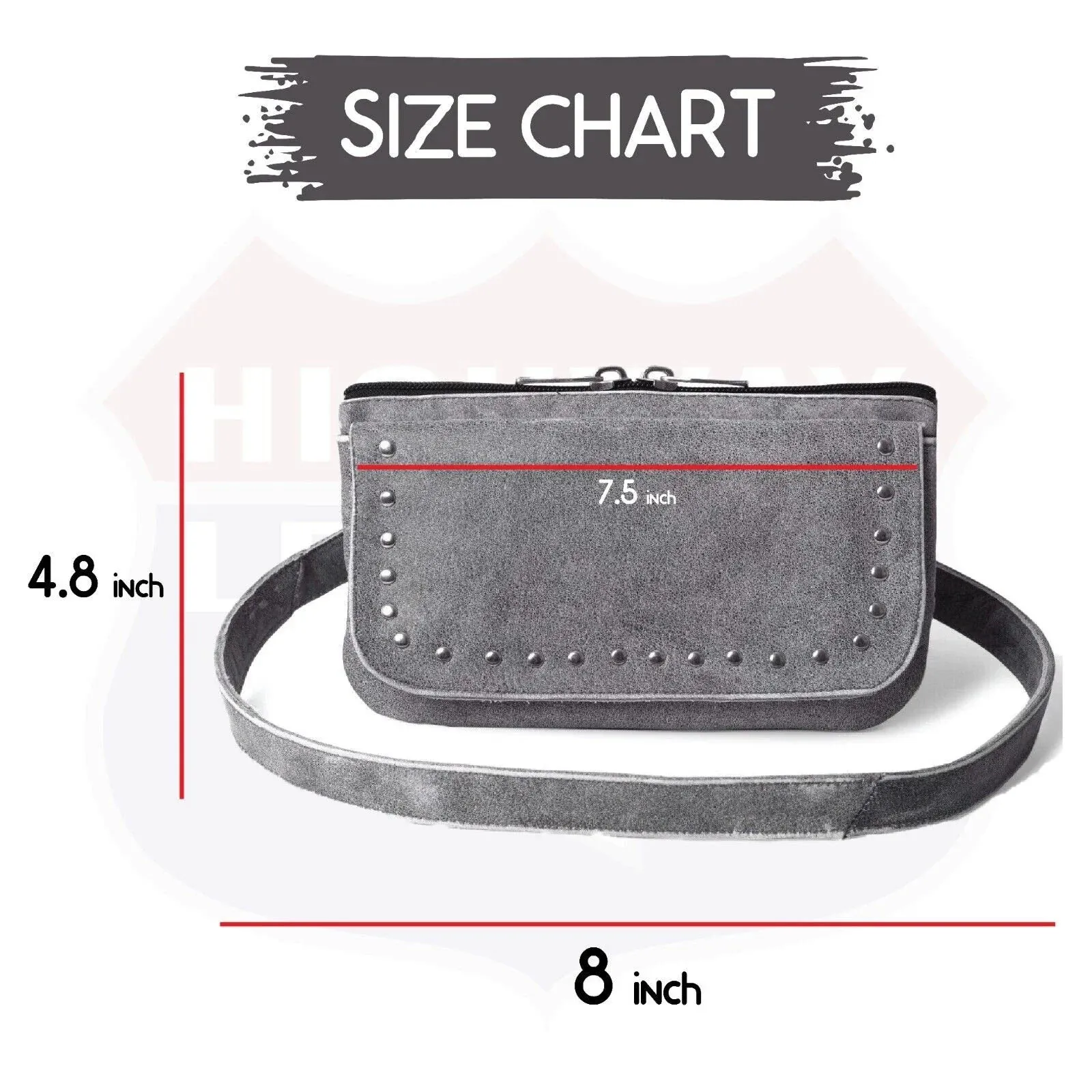 HL80151GRAY Stud Leather Hip Clip Purse Bag Women Grey Waist Bag Fanny Pack Motorcycle GRAY