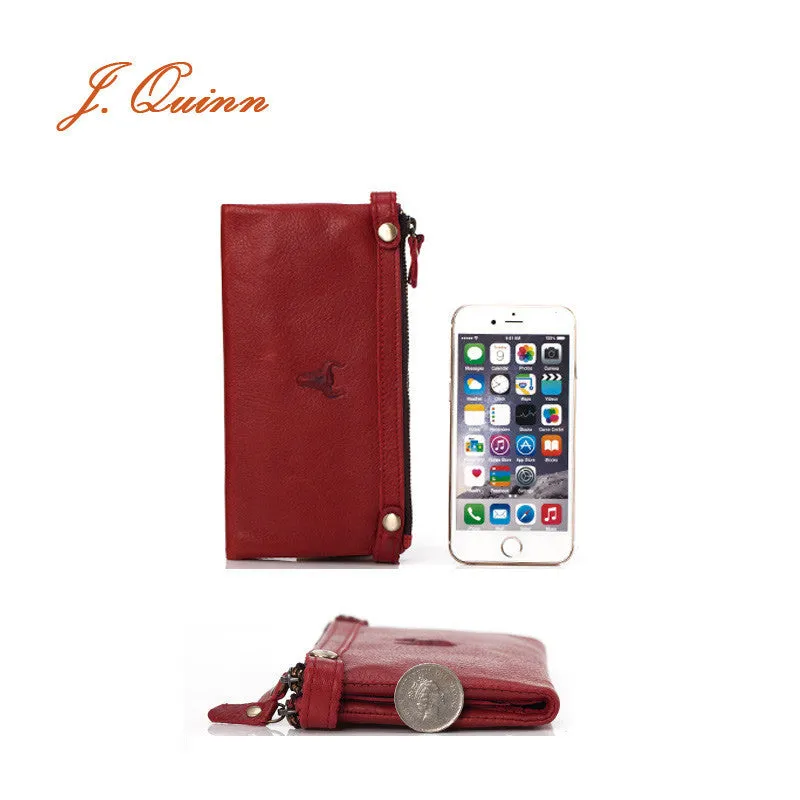 J.Quinn Red Purse Women's Wallets Genuine Leather Zipper Calfskin Female Wallet Women Luxury Brand Long Cow Ladies Purses Bifold