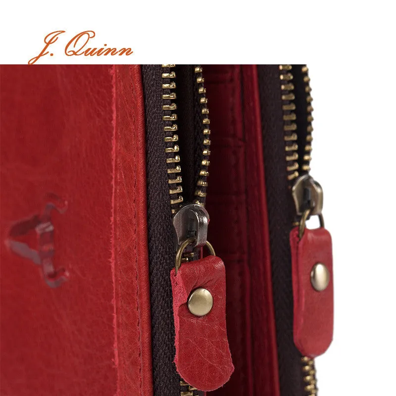 J.Quinn Red Purse Women's Wallets Genuine Leather Zipper Calfskin Female Wallet Women Luxury Brand Long Cow Ladies Purses Bifold