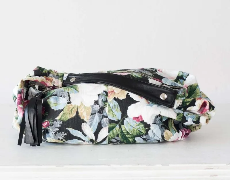 Kallia mini bag - Floral canvas and black leather