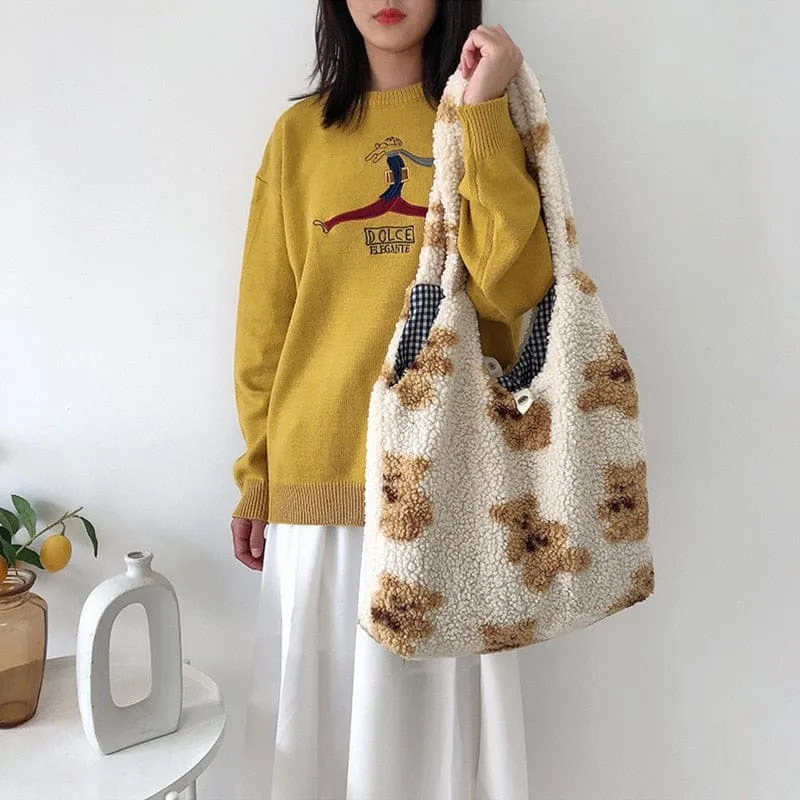 Kawaii Cozy Bear Shopping Tote Bag - Kawaii Bag