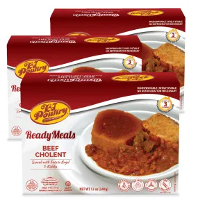 KJ Poultry Kosher MRE Meat Meals Ready to Eat, Beef Cholent and Kugel - 3 Pack