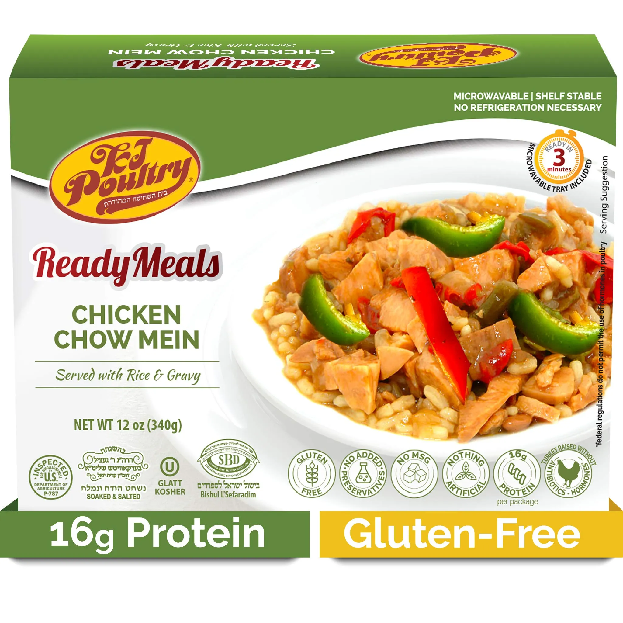 KJ Poultry Kosher MRE Meat Meals Ready to Eat, Gluten-Free Chicken Chow Mein -1 Pack