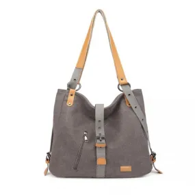 Kono Casual Canvas Dual-Use Bag - Large Capacity Shoulder Bag & Backpack in Grey