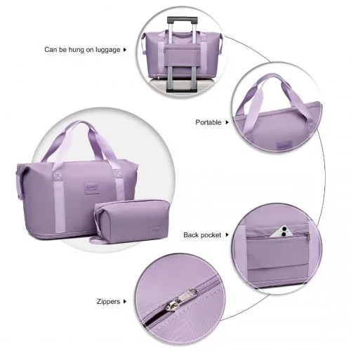 Kono Expandable Waterproof Two-Piece Purple Travel Duffel Bag Set - Durable & Stylish