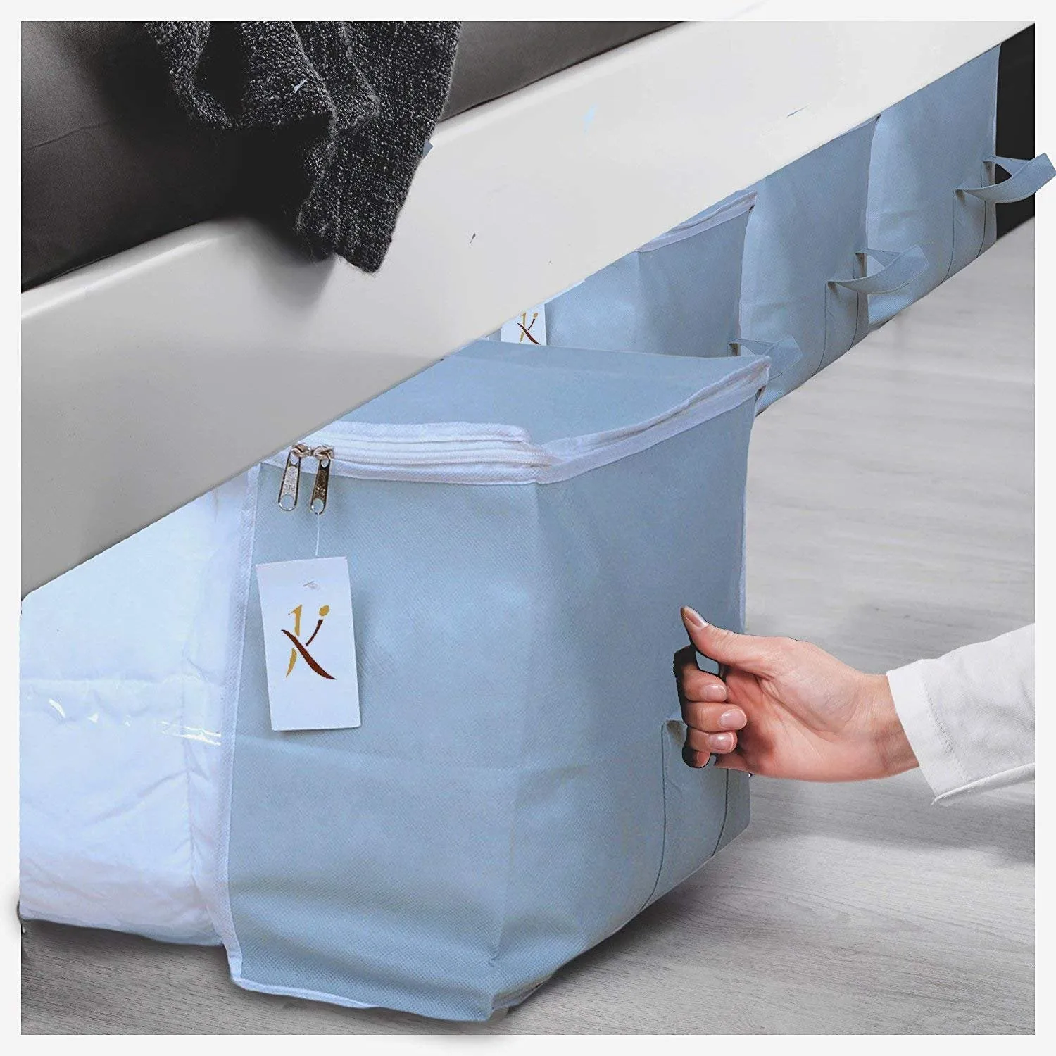 Kuber Industries 6 Piece Non Woven Underbed Storage Bag, Storage Organiser, Blanket Cover with Transparent Window, Extra Large, Grey CTKTC034449