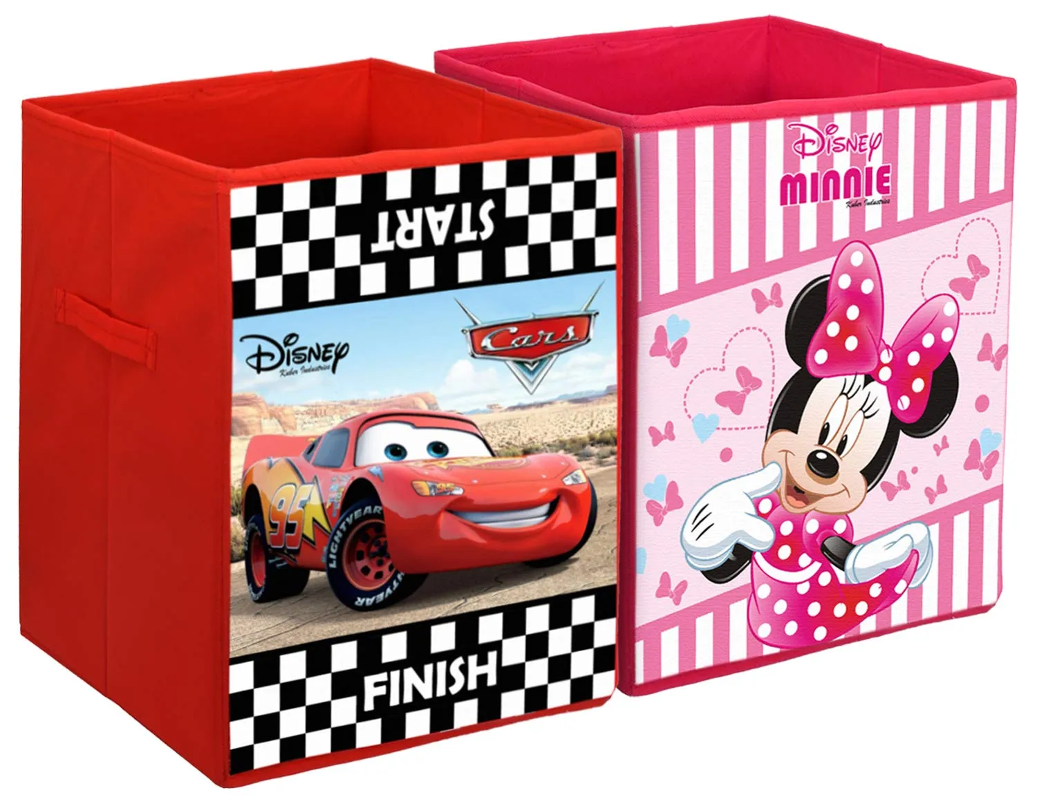 Kuber Industries Disney Cars & Minnie Print Non Woven Fabric Foldable Laundry Basket, Toy Storage Basket, Cloth Storage Basket with Handles (Set of 2, Black & Pink)-KUBMART10390