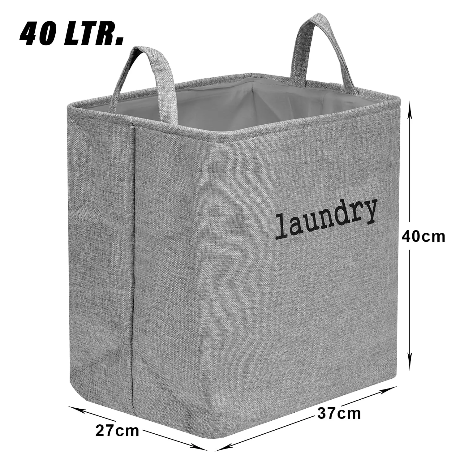 Kuber Industries Laundry Basket | Square Foldable Laundry Basket | Jute Storage Bag with Handles | Clothes Basket for Home | Toy Storage Basket | 40 LTR | Pack of 2 | Gray