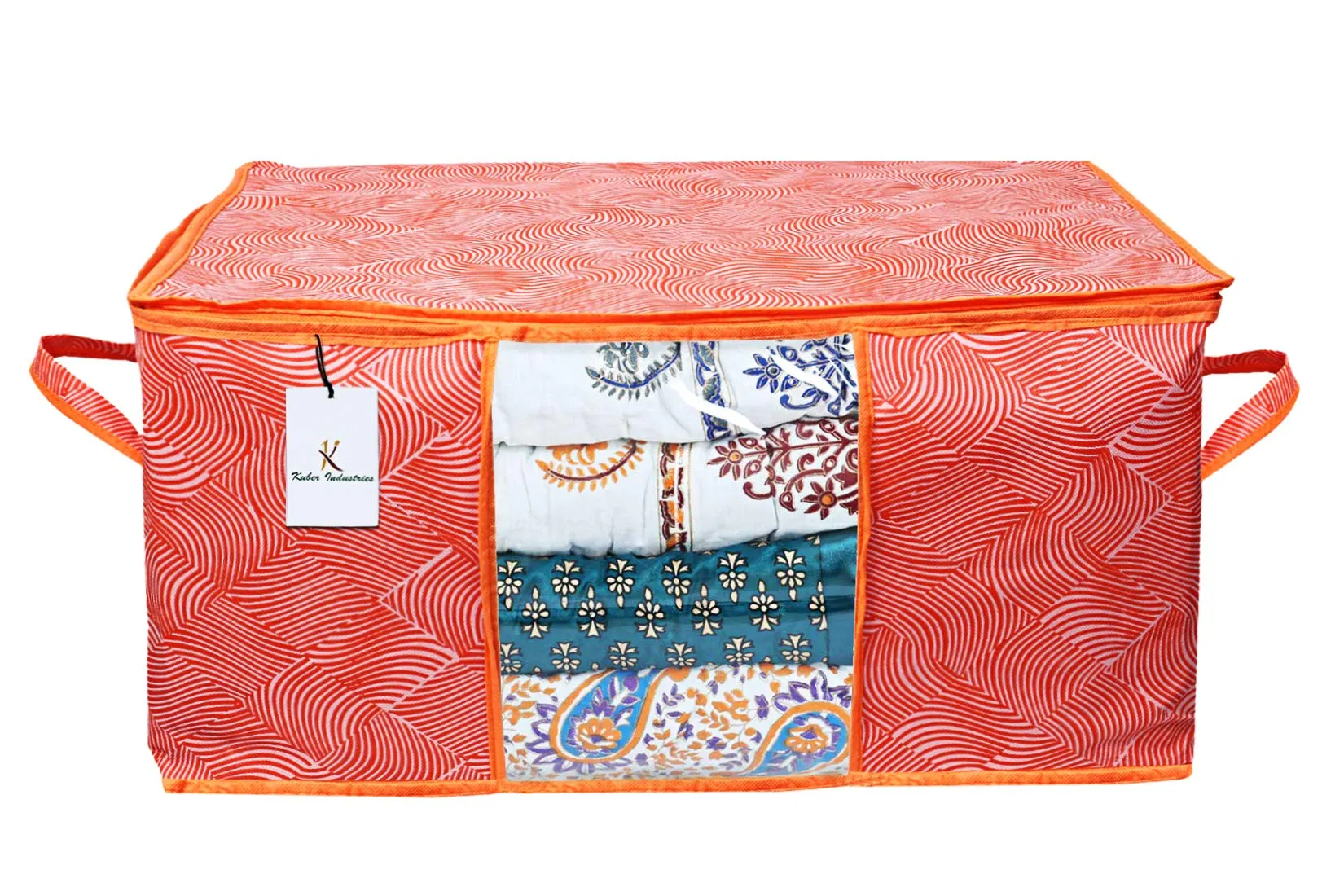 Kuber Industries Leheriya Design Underbed Storage Bag, Storage Organiser, Blanket Cover Set of 2 - Orange, Extra Large Size - CTKTC15212, Standard