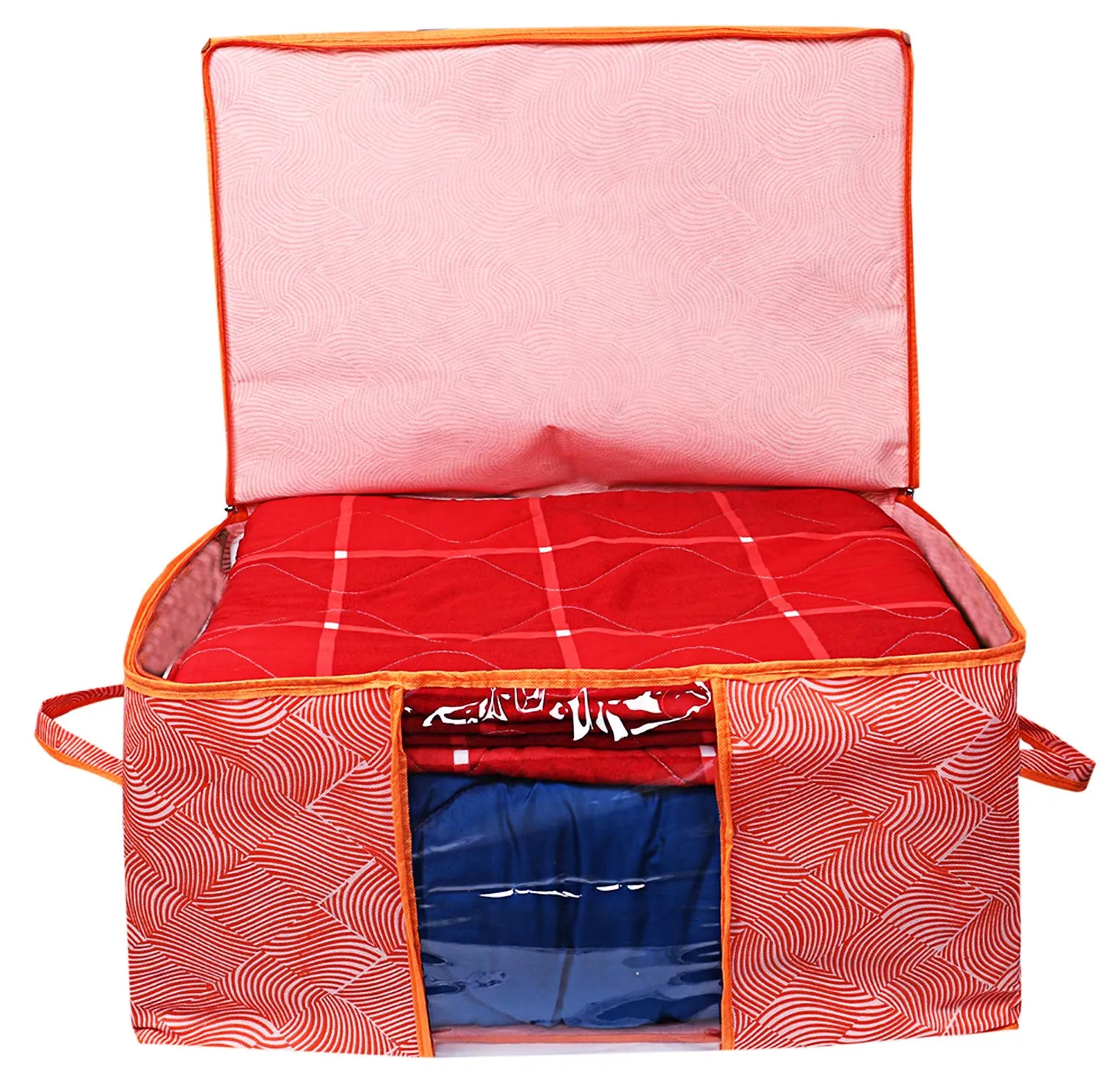 Kuber Industries Leheriya Design Underbed Storage Bag, Storage Organiser, Blanket Cover Set of 2 - Orange, Extra Large Size - CTKTC15212, Standard