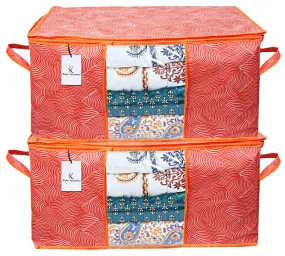 Kuber Industries Leheriya Design Underbed Storage Bag, Storage Organiser, Blanket Cover Set of 2 - Orange, Extra Large Size - CTKTC15212, Standard